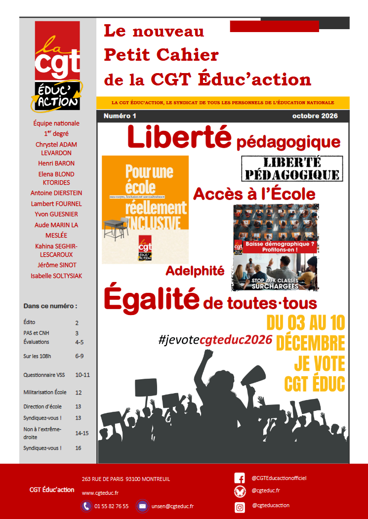 logo Le nouveau Petit Cahier de la CGT Éduc'action - Équipe nationale 1er degré